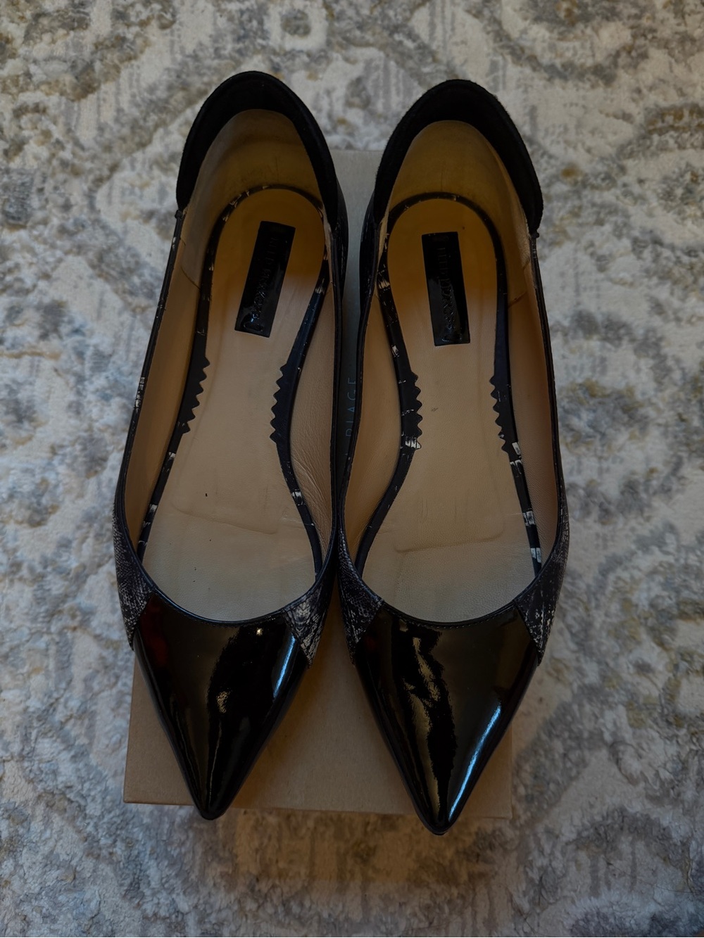 Reed Krakoff Black Patent Pointed-Toe Flats with Subtle Texture